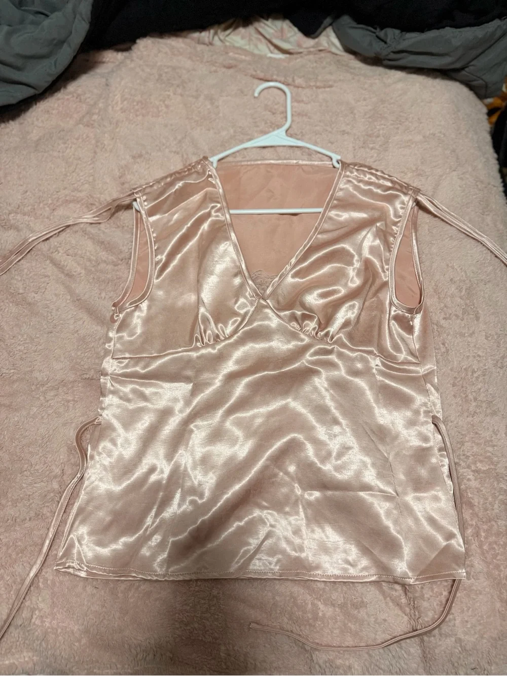 Satin V-Neck Chemise Top - Blush Pink